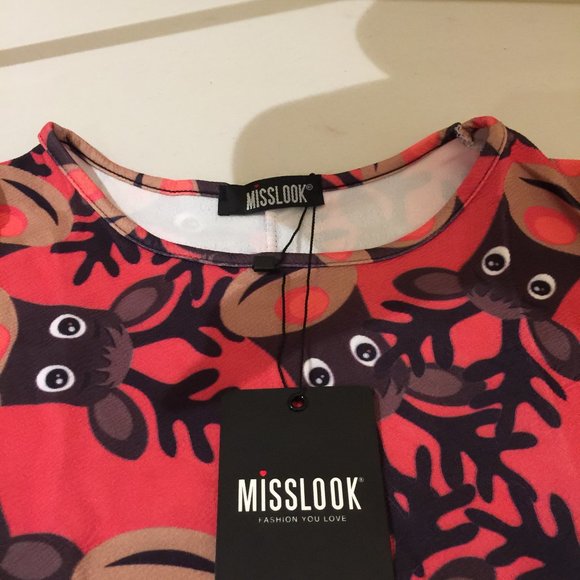 Misslook Ladies Tunic Top Size XL Holiday Reindeer - Picture 7 of 11